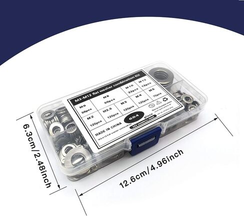 مجموعة غسالات مسطحة من الفولاذ المقاوم للصدأ 684 قطعة، غسالات للبراغي، مجموعة متنوعة من أدوات غسالات الحاجز المعدني، لتزيين المنزل، إصلاح المصانع، المطابخ M2/M2.5/M3/M4/M5/M6/M8/M10/M12 in Kuwait