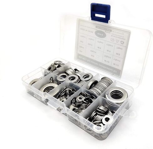 مجموعة غسالات مسطحة من الفولاذ المقاوم للصدأ 684 قطعة، غسالات للبراغي، مجموعة متنوعة من أدوات غسالات الحاجز المعدني، لتزيين المنزل، إصلاح المصانع، المطابخ M2/M2.5/M3/M4/M5/M6/M8/M10/M12 in Kuwait