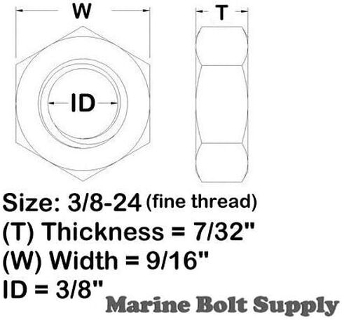 Type 18-8 Stainless Steel Thin/Jam Nuts - Marine Bolt Supply (3/8-24 (pack of 50)) in Kuwait