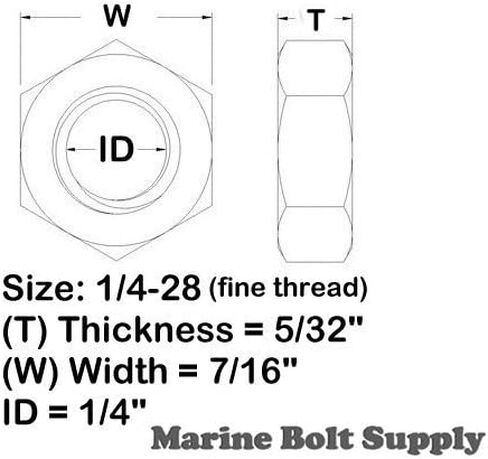 Type 18-8 Stainless Steel Thin/Jam Nuts - Marine Bolt Supply (3/8-24 (pack of 50)) in Kuwait