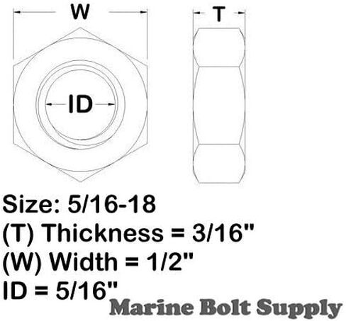 Type 18-8 Stainless Steel Thin/Jam Nuts - Marine Bolt Supply (3/8-24 (pack of 50)) in Kuwait