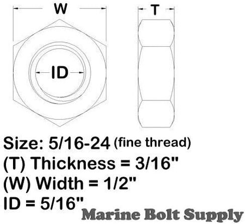 Type 18-8 Stainless Steel Thin/Jam Nuts - Marine Bolt Supply (3/8-24 (pack of 50)) in Kuwait