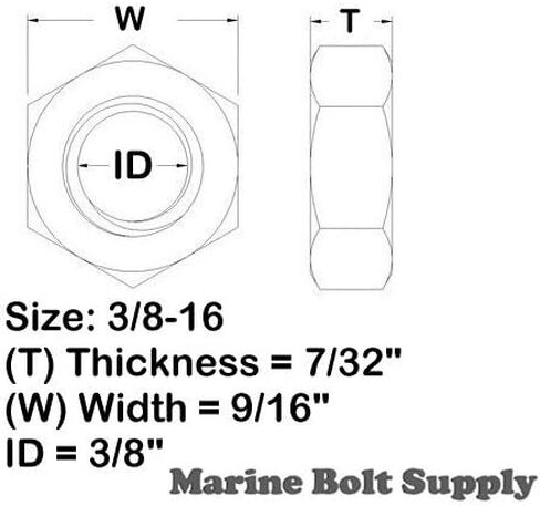 Type 18-8 Stainless Steel Thin/Jam Nuts - Marine Bolt Supply (3/8-24 (pack of 50)) in Kuwait