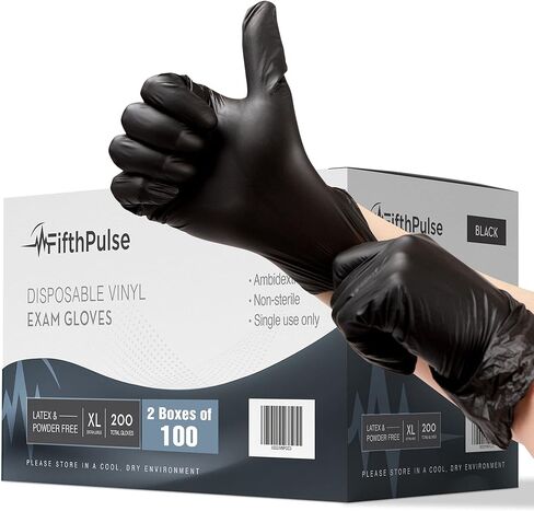 قفازات سوداء صغيرة من الفينيل للاستعمال مرة واحدة، 200 قطعة - خالية من اللاتكس، قفازات طبية خالية من البودرة - جراحة، منزلية، التنظيف، قفازات طعام - سمك 3 ميليلتر - صندوقان من 100 قطعة in Kuwait