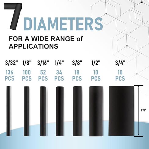 Heat Shrink Tubing Kit 360 PCS, 3:1 Ratio Dual Wall Heat Shrink Wrap, Adhesive Lined Marine Grade, TAPEHOME Industrial Heat-Shrink Tubing, Waterproof Electrical Shrink Tubes, Black, 7 Sizes in Kuwait