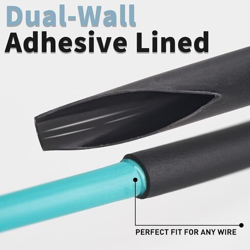 Heat Shrink Tubing Kit 360 PCS, 3:1 Ratio Dual Wall Heat Shrink Wrap, Adhesive Lined Marine Grade, TAPEHOME Industrial Heat-Shrink Tubing, Waterproof Electrical Shrink Tubes, Black, 7 Sizes in Kuwait