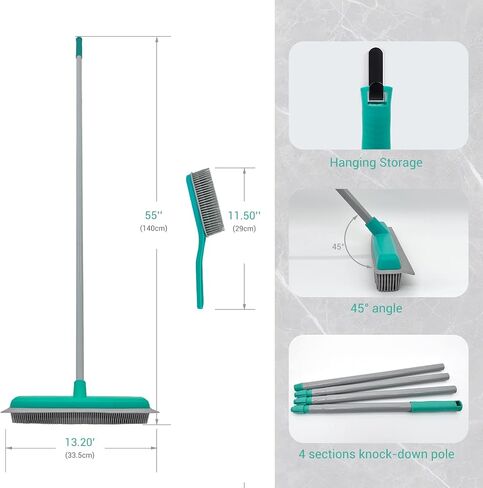 Rubber Broom for Pet Hair Carpet Rake with Squeegee, Portable Detailing Lint Remover Brush, Rubber Broom for Carpet, Hardwood Floor in Saudi Arabia