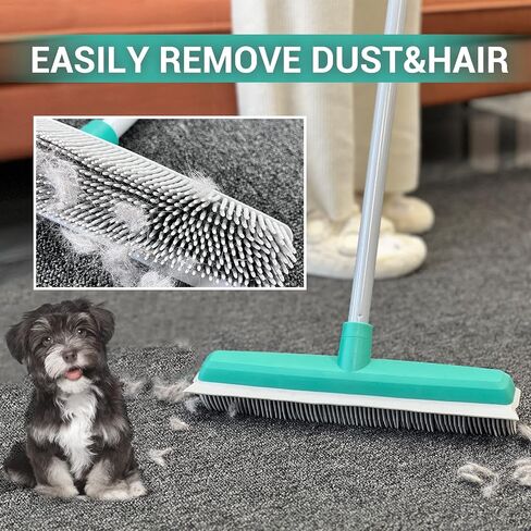 Rubber Broom for Pet Hair Carpet Rake with Squeegee, Portable Detailing Lint Remover Brush, Rubber Broom for Carpet, Hardwood Floor in Saudi Arabia