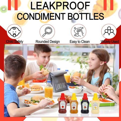 OTOSTAR 4 قطع زجاجات كاتشب صغيرة قابلة لإعادة الملء، صلصة سلطة كاتشب الطماطم، زجاجة بلاستيكية محمولة، حاويات ضغط للأطفال والكبار، صندوق بينتو، برطمانات بهارات قابلة للعصر لنزهة المكتب in Kuwait