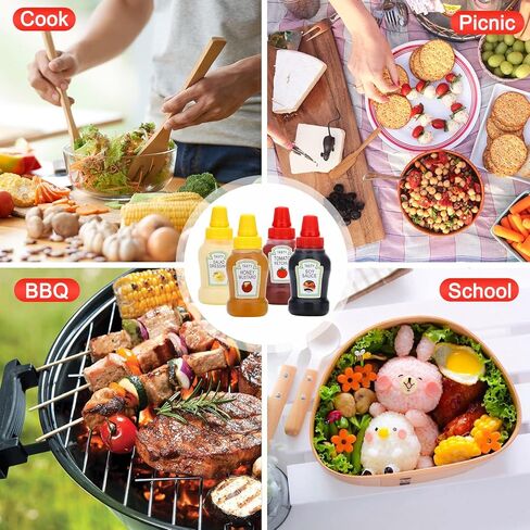 OTOSTAR 4 قطع زجاجات كاتشب صغيرة قابلة لإعادة الملء، صلصة سلطة كاتشب الطماطم، زجاجة بلاستيكية محمولة، حاويات ضغط للأطفال والكبار، صندوق بينتو، برطمانات بهارات قابلة للعصر لنزهة المكتب in Kuwait