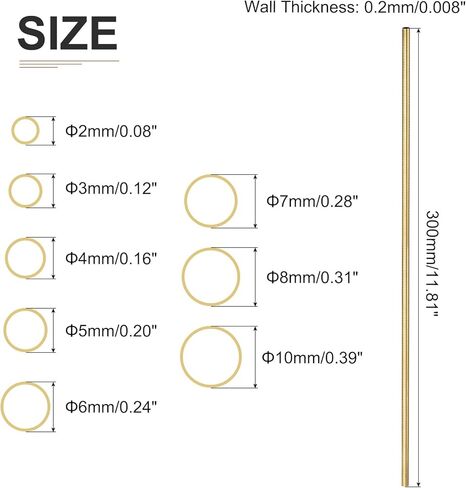 انبوب نحاسي من دي تي جي ان 2 ملم 3 ملم 4 ملم 5 ملم 6 ملم 7 ملم 8 ملم 10 ملم × 0.5 ملم × 300 ملم (ODxWall TxL) - 6 قطع في مجموعة واحدة - جيد لمعدات الالات - انابيب معدنية in Kuwait
