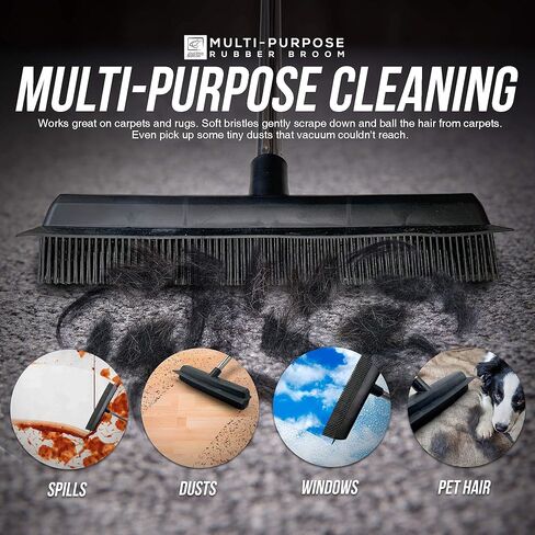مكنسة مطاطية لازالة شعر الحيوانات الاليفة، فرشاة ارضية للفرو، مكنسة لازالة شعر الكلاب والفراء والغبار والاوساخ لتنظيف جميع الاسطح، مكنسة سيليكون مع ممسحة مدمجة لمسح الانسكابات in Kuwait