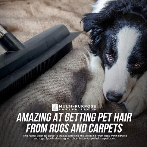 مكنسة مطاطية لازالة شعر الحيوانات الاليفة، فرشاة ارضية للفرو، مكنسة لازالة شعر الكلاب والفراء والغبار والاوساخ لتنظيف جميع الاسطح، مكنسة سيليكون مع ممسحة مدمجة لمسح الانسكابات in Kuwait