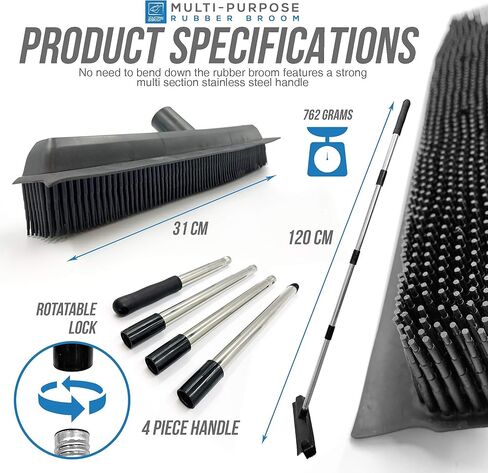 مكنسة مطاطية لازالة شعر الحيوانات الاليفة، فرشاة ارضية للفرو، مكنسة لازالة شعر الكلاب والفراء والغبار والاوساخ لتنظيف جميع الاسطح، مكنسة سيليكون مع ممسحة مدمجة لمسح الانسكابات in Kuwait