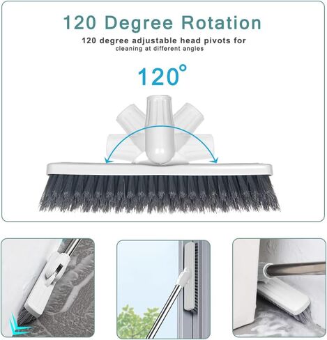 Affogato Floor Scrub Brush Bathroom Long Handle Bathtub Push Broom Shower Tile Grout Scrubber Rotatable Indoor Kitchen Scrubbing Cleaning Brush for Hard to Reach Areas - Light Blue in Saudi Arabia
