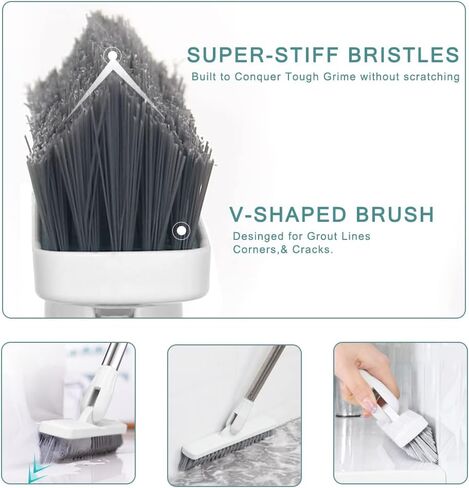Affogato Floor Scrub Brush Bathroom Long Handle Bathtub Push Broom Shower Tile Grout Scrubber Rotatable Indoor Kitchen Scrubbing Cleaning Brush for Hard to Reach Areas - Light Blue in Saudi Arabia