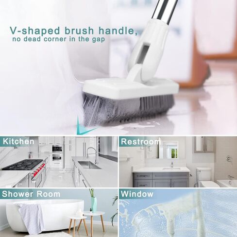 Affogato Floor Scrub Brush Bathroom Long Handle Bathtub Push Broom Shower Tile Grout Scrubber Rotatable Indoor Kitchen Scrubbing Cleaning Brush for Hard to Reach Areas - Light Blue in Saudi Arabia
