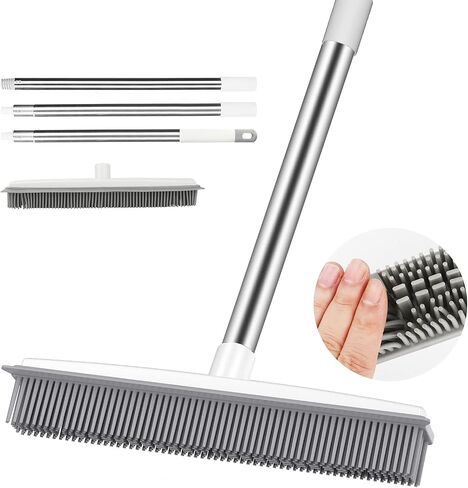 Globalstore Push Broom Pet Hair Removal Broom with Squeegee, Soft Silicone Bristle Broom with 47" Adjustable Long Handle, Non Scratch Carpet Sweeper Brush for Cat/Dog Hair Hardwood Tile Windows in Saudi Arabia