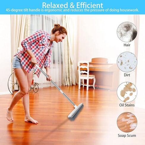 Globalstore Push Broom Pet Hair Removal Broom with Squeegee, Soft Silicone Bristle Broom with 47" Adjustable Long Handle, Non Scratch Carpet Sweeper Brush for Cat/Dog Hair Hardwood Tile Windows in Saudi Arabia