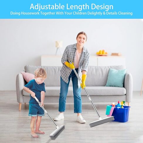 Globalstore Push Broom Pet Hair Removal Broom with Squeegee, Soft Silicone Bristle Broom with 47" Adjustable Long Handle, Non Scratch Carpet Sweeper Brush for Cat/Dog Hair Hardwood Tile Windows in Saudi Arabia