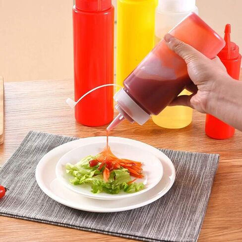 Bekith 12 pack 12 Oz Plastic Squeeze Condiment Bottles with Twist On Cap Lids and Discrete Measurements, Wide Mouth Empty Squirt Bottle For Sauce, Ketchup, BBQ, Dressing, Paint, Pancake Art Dispenser in Saudi Arabia