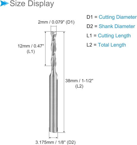 مطاحن نهاية حلزونية CoCud، ساق 1/8 بوصة 2 مم × 12 مم من الكربيد الصلب 2-فلوت CNC قطع طحن - (التطبيقات: للخشب الرقائقي والبلاستيك الصلب)، 5 قطع in Kuwait