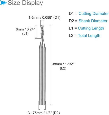 مطاحن نهاية حلزونية CoCud، ساق 1/8 بوصة 1.5 مم × 6 مم من الكربيد الصلب 2-فلوت CNC قطع طحن - (التطبيقات: للخشب الرقائقي والبلاستيك الصلب)، 5 قطع in Kuwait