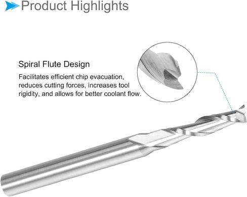 CoCud Spiral End Mills, 1/8" Shank 2.5mm x 12mm Solid Carbide 2-Flute CNC Router Bits Milling Cutters - (Applications: for Plywood Hardwood Plastic), 5-Pieces in Kuwait