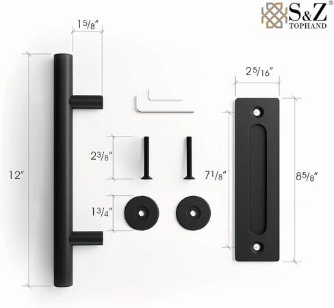 S&Z TOPHAND® 38in x 84in Unfinished British Brace Knotty Barn Door with Sliding Hardware Kit/Solid Wood/Sliding Door/Double Surfaces/A Simple Assembly is Required in Kuwait