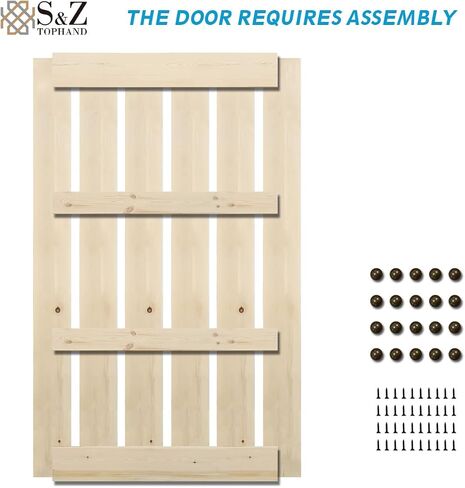 S&Z TOPHAND® 38in x 84in Unfinished British Brace Knotty Barn Door with Sliding Hardware Kit/Solid Wood/Sliding Door/Double Surfaces/A Simple Assembly is Required in Kuwait