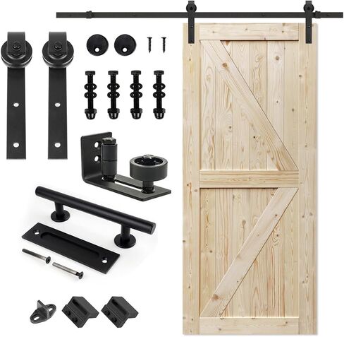 S&Z TOPHAND® 28in x 84in Unfinished British Brace Knotty Barn Door with 5FT Sliding Door Hardware Kit/Solid Wood/Sliding Door/Double Surfaces/A Simple Assembly is Required in Saudi Arabia