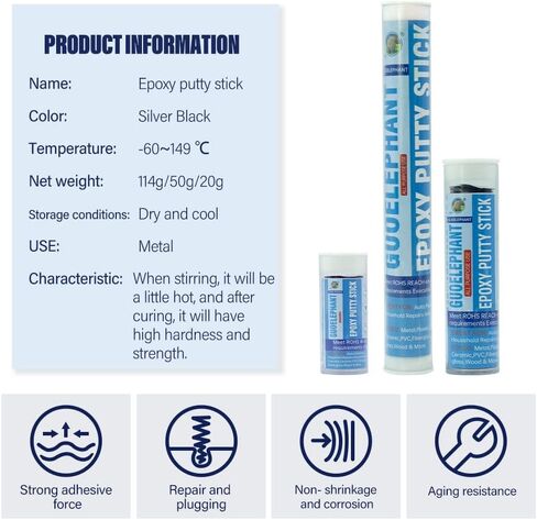 Guoelephant 114g عصا معجون إيبوكسي لجميع الأغراض، غراء إيبوكسي صلب وسريع لإصلاح أضرار الشقوق أو الحشو أو الختم. إصلاح دائم سريع للمعادن، السيراميك، الزجاج، الخشب، البلاستيك، السيراميك، إلخ. in Kuwait