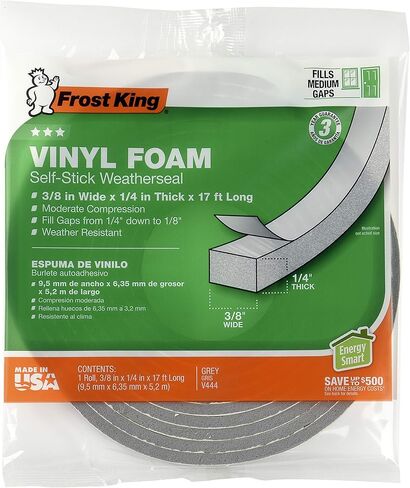Frost King V734H Vinyl Foam Tape - Closed Cell - Moderate Compression, 3/4" W, 1/2" Thick, 10' L, Grey,Gray in Saudi Arabia