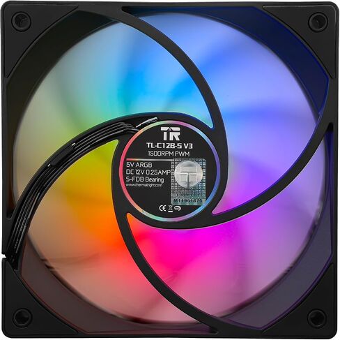 Thermalright TL-C12B-S V3 120 مم مروحة وحدة المعالجة المركزية ARGB، مع سرعة 1500 دورة في الدقيقة، مروحة حالة كمبيوتر سوداء، مروحة كمبيوتر هادئة 4pin PWM، لمروحة تبريد وحدة المعالجة المركزية S-FDB، مع تأثير ضوء مرآة ARGB in Saudi Arabia