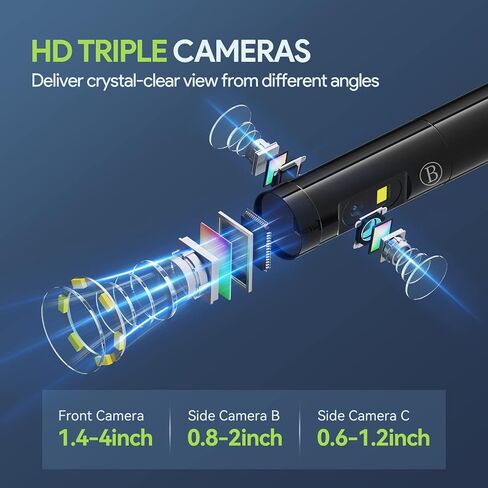 منظار داخلي صناعي ثلاثي العدسات، كاميرا فحص بوريسكوب Anykit 1080P مع عدسة مقاومة للماء IP67 مقاس 7.9 مم، كاميرا صرف صحي شاشة LCD 4.5 بوصة، 6+2 مصابيح LED، كابل شبه صلب بطول 16.5 قدم، بطاقة 32 جيجابايت in Kuwait