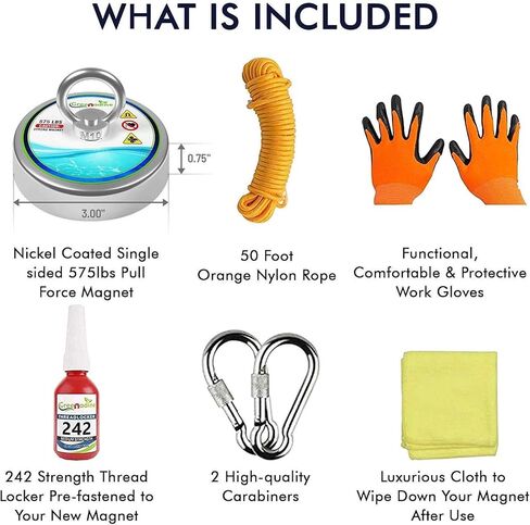 مجموعة الصيد المغناطيسية من جرينادين، مغناطيس الصيد بقوة سحب 575 رطلًا لاستعادة العناصر في النهر والبحيرة والشاطئ والحديقة in Kuwait