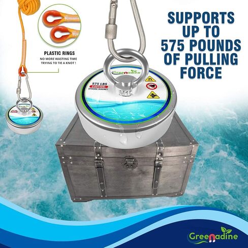 مجموعة الصيد المغناطيسية من جرينادين، مغناطيس الصيد بقوة سحب 575 رطلًا لاستعادة العناصر في النهر والبحيرة والشاطئ والحديقة in Kuwait