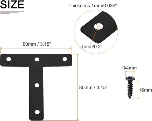 DTGN 3.15"x3.15"(HxW) T Brackets - 10Pack - Good for Furniture Mending Repair - Durable Iron Fixing Brace Plates W/Screws - Black in Kuwait