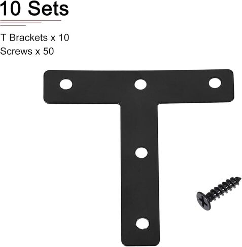 DTGN 3.15"x3.15"(HxW) T Brackets - 10Pack - Good for Furniture Mending Repair - Durable Iron Fixing Brace Plates W/Screws - Black in Kuwait