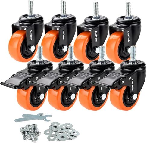 عجلات جذعية ملولبة مقاس 7.62 سم، عجلات بديلة ممتازة شديدة التحمل لعربات المرافق، الأرفف، مقاعد عمل المرآب، شواية ويبر، طاولة القهوة وغيرها (عبوة من 8، 4 مع فرامل و4 دونات) in Kuwait