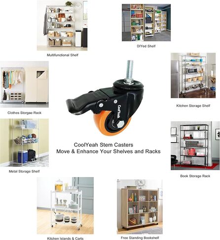 عجلات جذعية ملولبة مقاس 7.62 سم، عجلات بديلة ممتازة شديدة التحمل لعربات المرافق، الأرفف، مقاعد عمل المرآب، شواية ويبر، طاولة القهوة وغيرها (عبوة من 8، 4 مع فرامل و4 دونات) in Kuwait