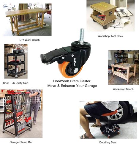 عجلات جذعية ملولبة مقاس 7.62 سم، عجلات بديلة ممتازة شديدة التحمل لعربات المرافق، الأرفف، مقاعد عمل المرآب، شواية ويبر، طاولة القهوة وغيرها (عبوة من 8، 4 مع فرامل و4 دونات) in Kuwait