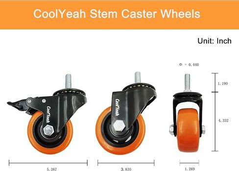 عجلات جذعية ملولبة مقاس 7.62 سم، عجلات بديلة ممتازة شديدة التحمل لعربات المرافق، الأرفف، مقاعد عمل المرآب، شواية ويبر، طاولة القهوة وغيرها (عبوة من 8، 4 مع فرامل و4 دونات) in Kuwait