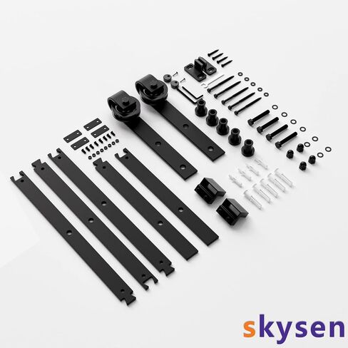 طقم أدوات باب الحظيرة المنزلق بطول 6 أقدام من SKYSEN، مسار باب الحظيرة، مادة سميكة 1/4 بوصة - مسار مركب - ناعم وهادئ - سهل التركيب - أسود (شكل J-5) in Kuwait