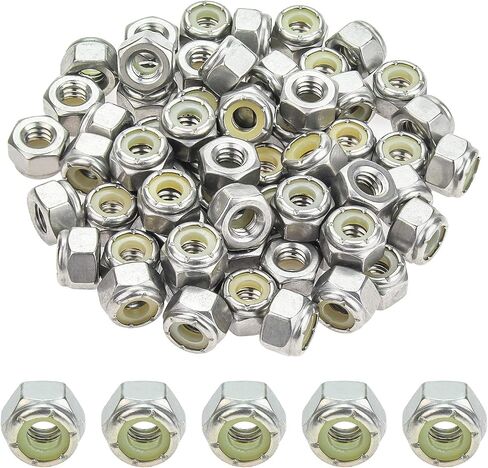 Powlankou 60 Pieces 1/4"-20 Nylon Insert Hex Lock Nuts, 304 Stainless Steel in Saudi Arabia