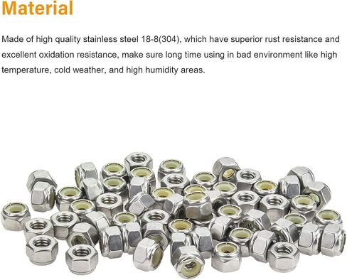 Powlankou 60 Pieces 1/4"-20 Nylon Insert Hex Lock Nuts, 304 Stainless Steel in Saudi Arabia