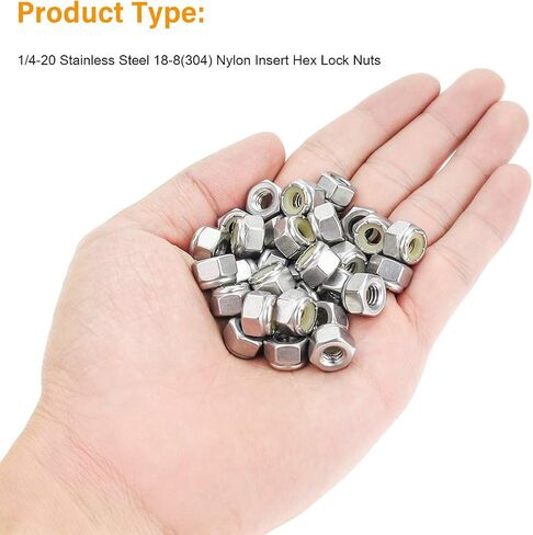 Powlankou 60 Pieces 1/4"-20 Nylon Insert Hex Lock Nuts, 304 Stainless Steel in Saudi Arabia