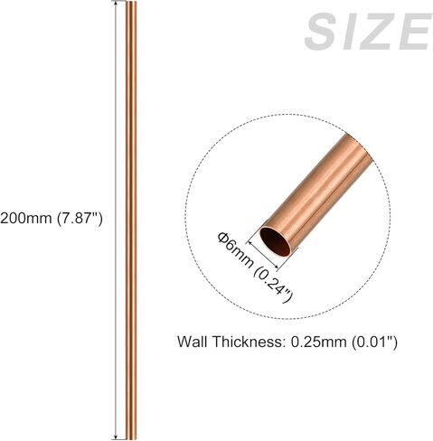 أنبوب نحاسي METALLIXITY (6 مم OD × 0.25 مم جدار T × 200 مم طول) قطعتان، أنابيب مستقيمة - للتأثيث المنزلي، والآلات، والحرف اليدوية اليدوية in Kuwait