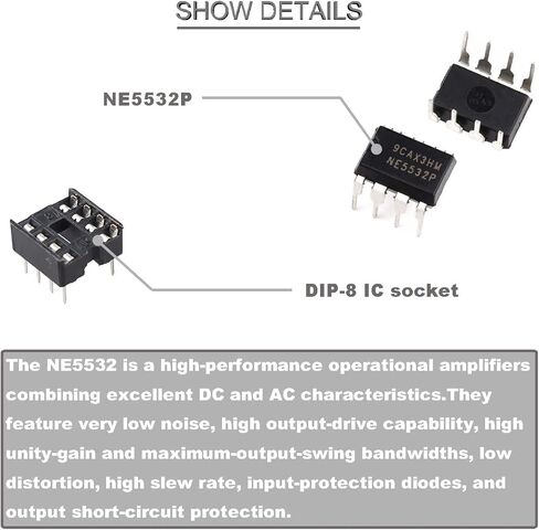 DKARDU 20 قطعة NE5532P NE5532 مضخم تشغيلي مزدوج منخفض الضوضاء DIP-8 IC شريحة دقيقة 38 مللي أمبير + 20 قطعة DIP-8 IC مقبس، لتجربة الإلكترونيات DIY in Kuwait