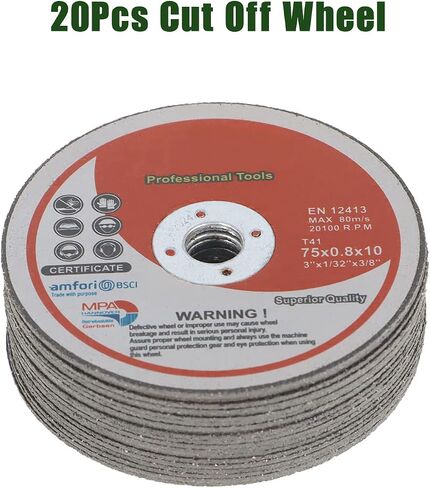 Timunr 20Pcs Cut Off Wheels 3 x 1/32 x 3/8 Inch Fit for Cutting Steel and Ferrous Metals 20100RPM 80M/S in Saudi Arabia
